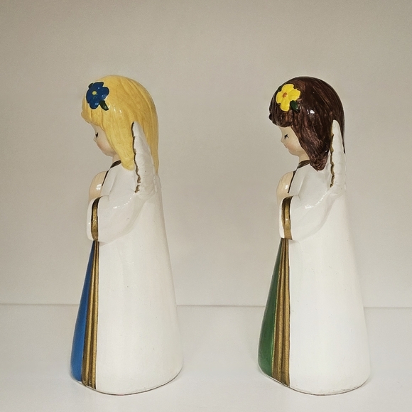 Vintage Homco Ceramic Angel Praying Figurines with Blue and Green Dresses - Picture 3 of 10